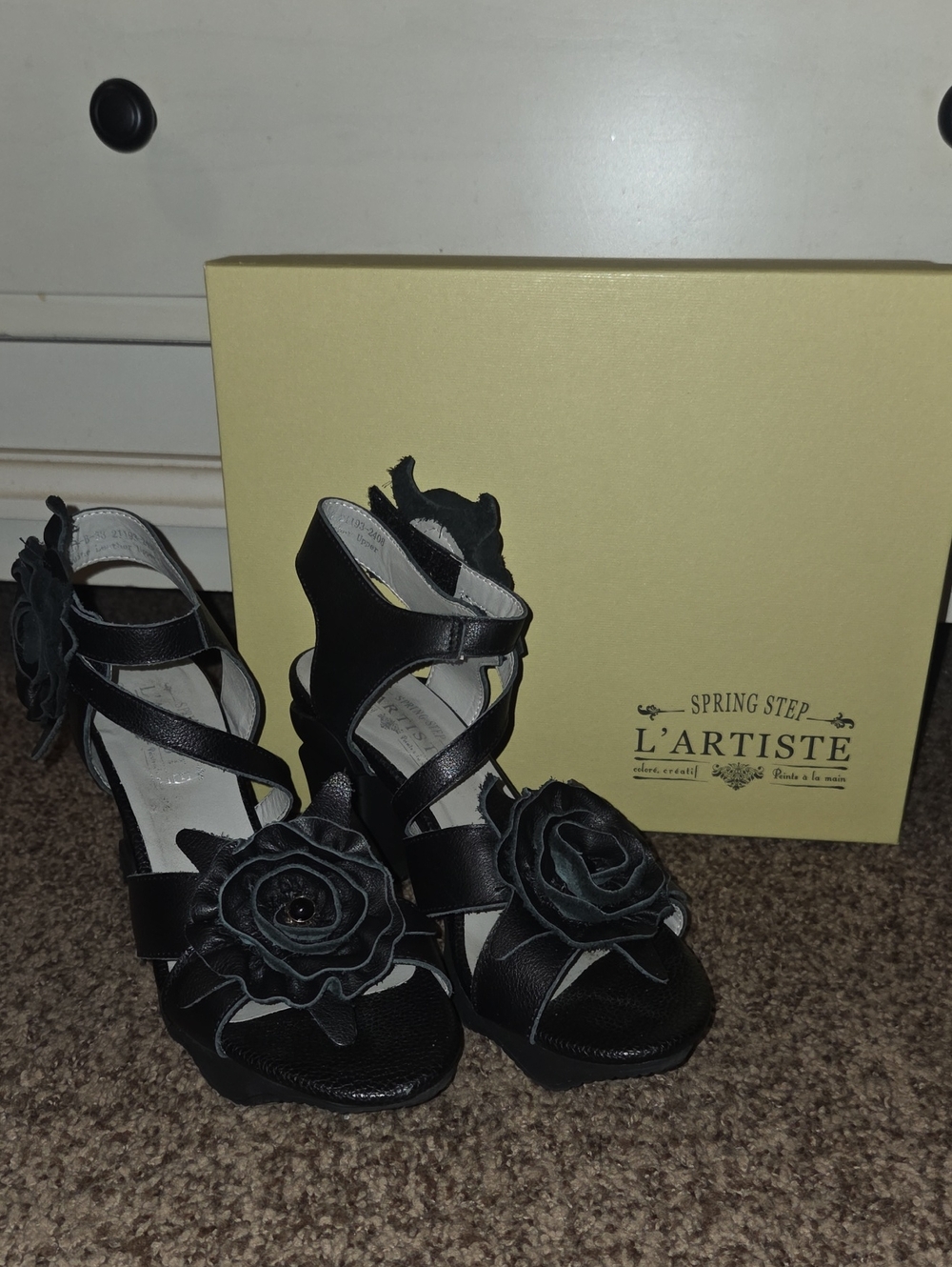 L'Artiste Black Floral Strappy Heels by Spring Step